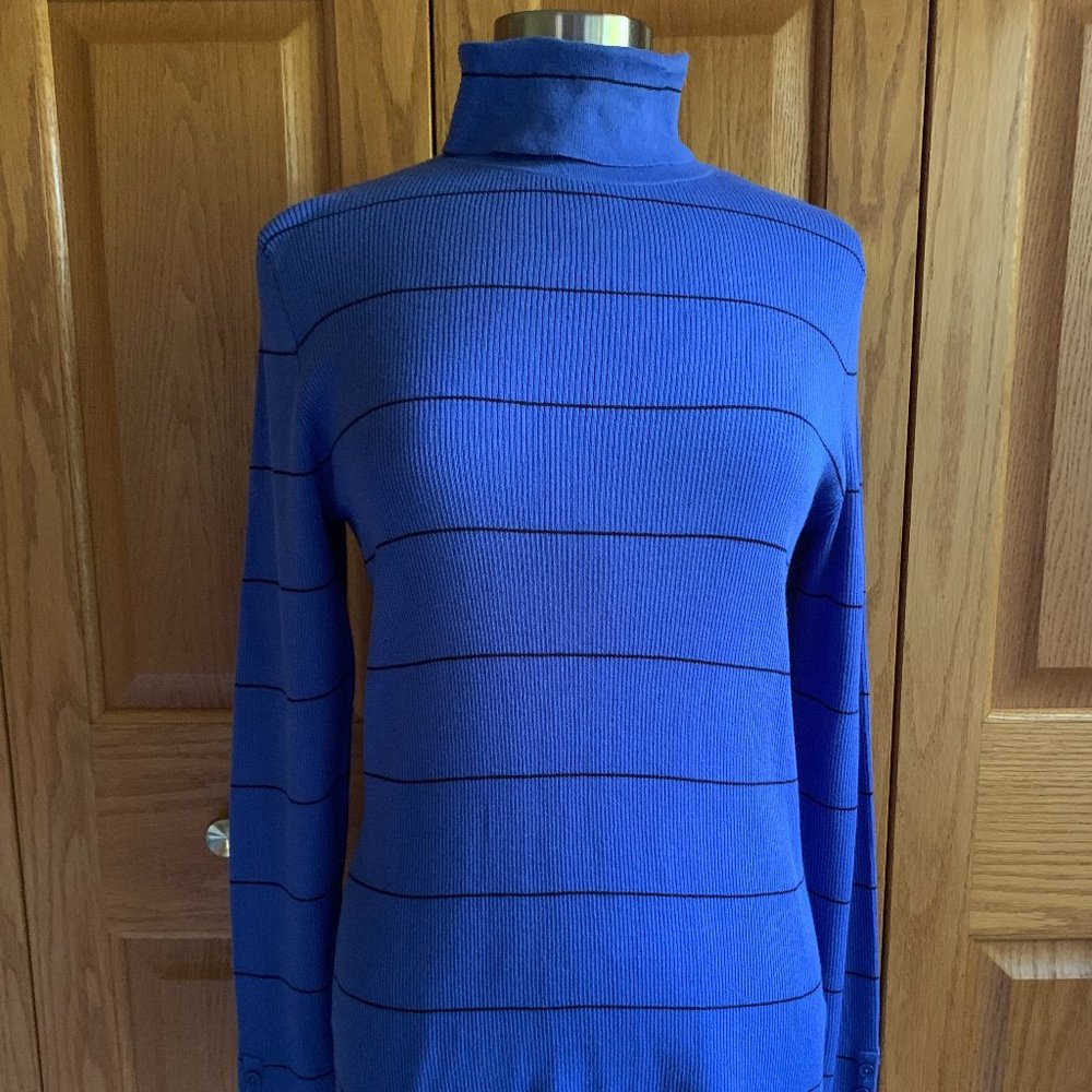 TALBOTS - Stripe Button-Cuff Turtleneck - NEW